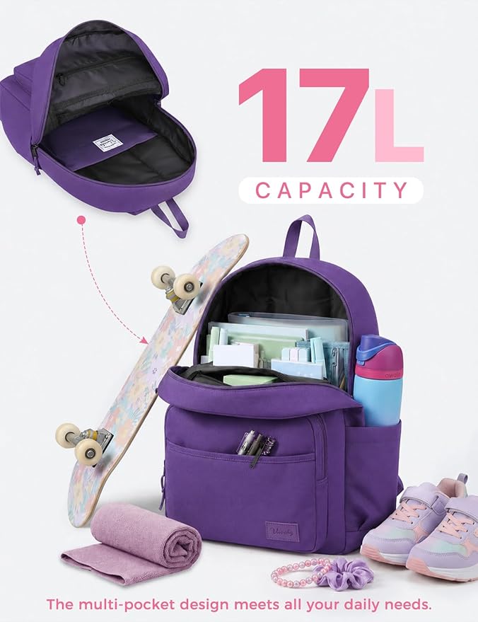 VASCHY School Backpacks, Lightweight Bookbag Schoolbag for Girls Casual Basic Simple Daypack for Women Purple