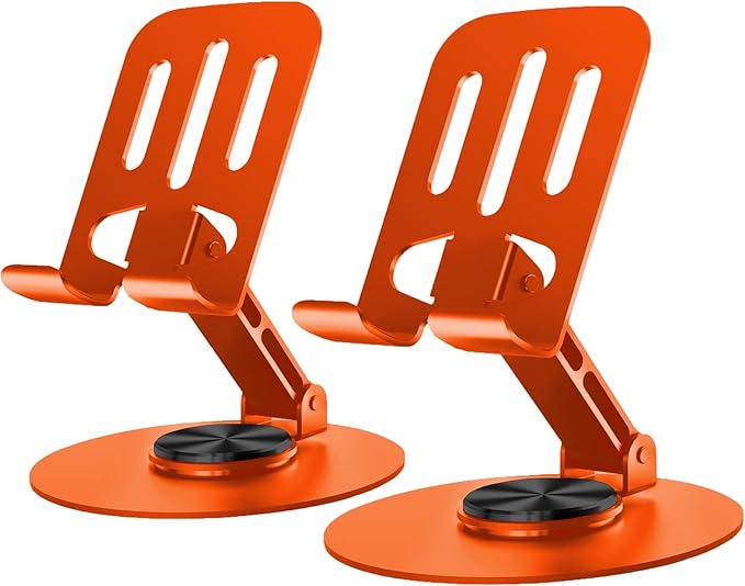 Universal Metal Cell Phone Stand, Multi-Angel Adjustable 360° Rotation Non-Slip Metal Phone Stand Compatible with iPhone 17 16 Pro Max and All Smartphones (Orange&Orange)