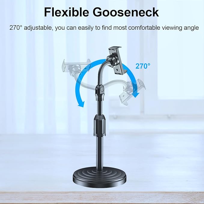Adjustable Height (9.8-13inches) Phone Stand for Desk Office, Thick Case Compatible, 270 Flexible, Black