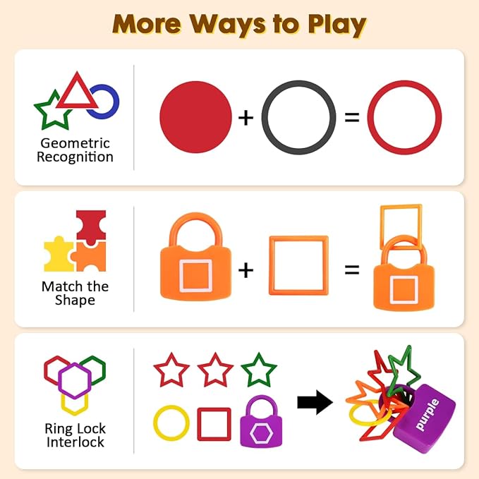 Montessori Toys for 3 Year Old, Lock and Key Toy for Toddler, Color and Shape Matching Game for Preschool Learning Kindergarten Activities