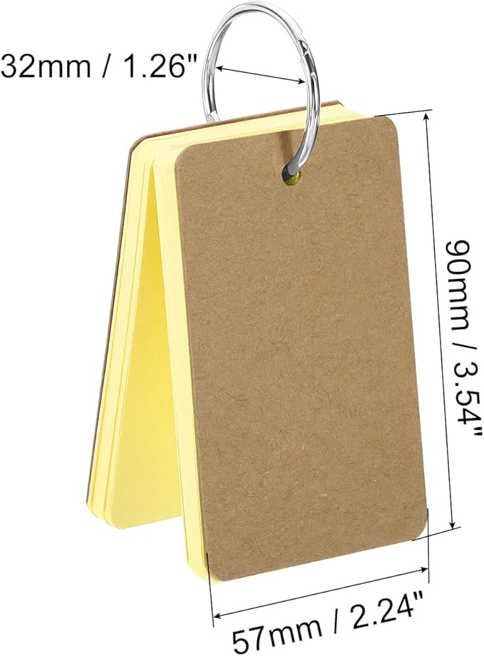 PATIKIL Blank Index Cards with Ring, 150Pcs Colored Blank Flash Card 3.5" x 2" Note Card Study Card for Memory Learning Studying Office Supplies, Yellow