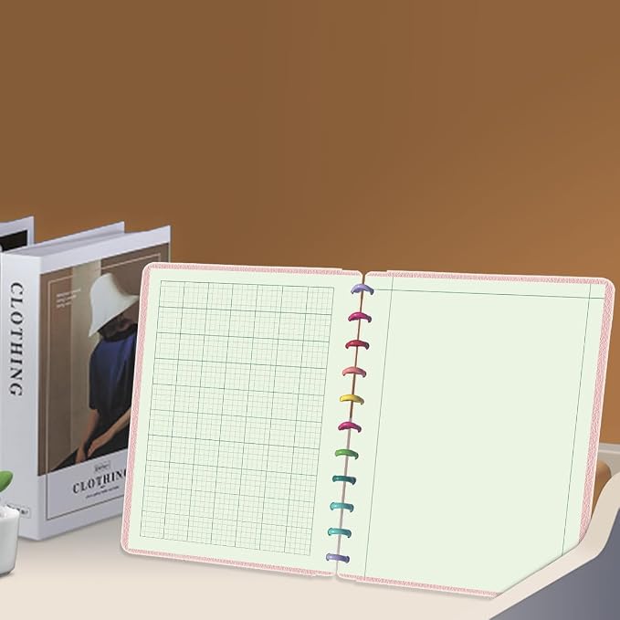 Yaridar Letter Size Discbound Engineering Paper - 50 Sheets/100 Pages Graph Paper, 11 TUL Disc 100Gsm Green Tint Paper, 5 x 5 Graph Rule on Back, 8-1/2" x 11"