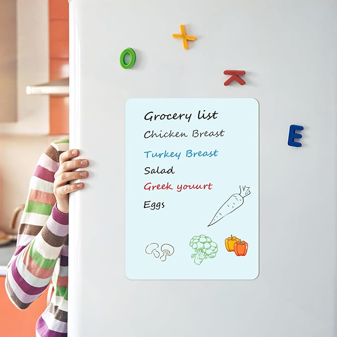 MaxGear Magnetic Blue Dry Erase Board Sheet 12"x8" for Refrigerator, Small Fridge Magnetic Whiteboard for Kitchen, Fridge Shopping List for Family Planner and Grocery List, 1 Eraser, 3 Markers