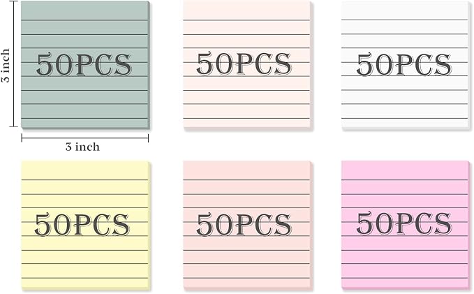 Temiary 6Pads Transparent Sticky Notes with Lines, Clear Sticky Note Waterproof See Through Memo Pad, Markers Stickers Translucent Index Book Tabs for Annotating Bible Study Supplies, 50Sheets/Pad