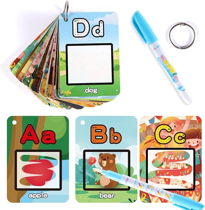 Water Coloring Books for Toddlers, Aqua Painting Book for 18+ Months, Magic Paint Set for 2 3 4 5 Years Old, Alphabet Flash Cards ABC Learning, Road Trip/Airplane Travel/Car Activities Essentials Kids