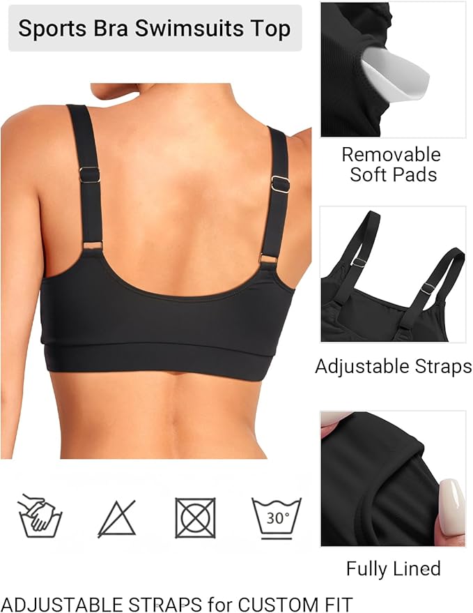 Tempt Me Women Sports Bra Bikini Tops Scoop Neck Bathing Suits Top Padded Swim Crop Tops Only