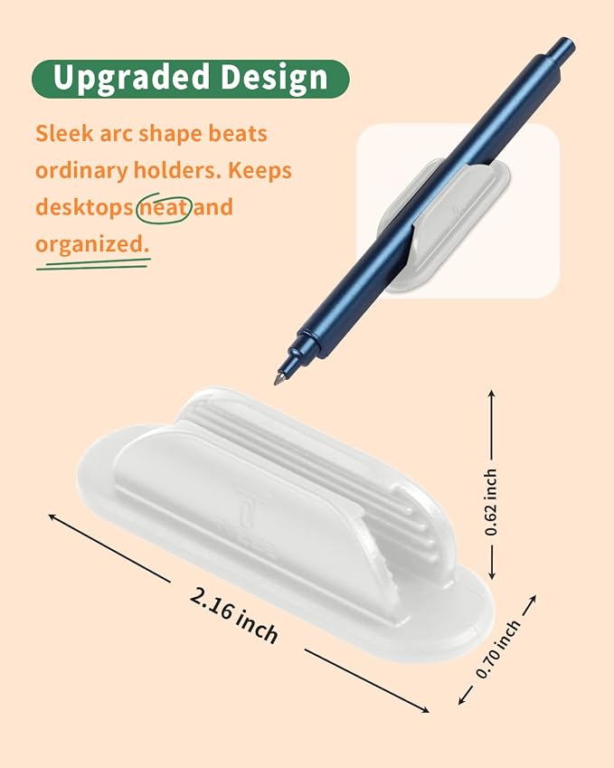 Tiizze Adhesive Pencil Holders for Desk Set of 10 - Silicone Pen Holder with 15 PCS Adhesive Pads - Flexible Pencil Holder for Office Essentials Accessories and Teacher Supplies, White