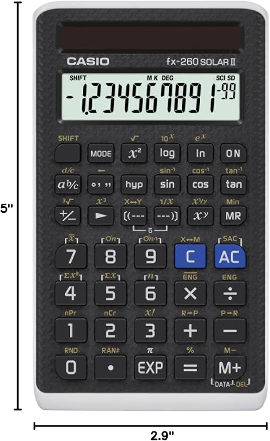 Casio fx-260 Solar II Scientific Calculator | 10-Digit Display | Fraction & Trig Functions | Ideal for Middle School, High School Math, Algebra, Trigonometry | Solar Powered