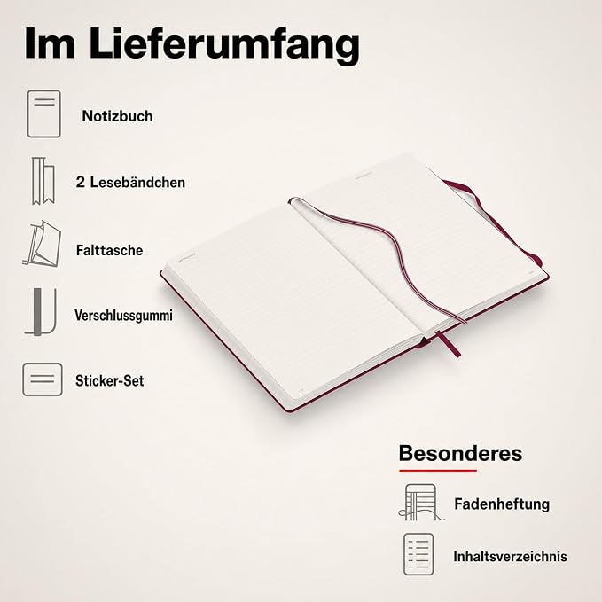 LEUCHTTURM1917 - Notebook Hardcover Medium A5-251 Numbered Pages for Writing and Journaling (Port Red, Ruled)