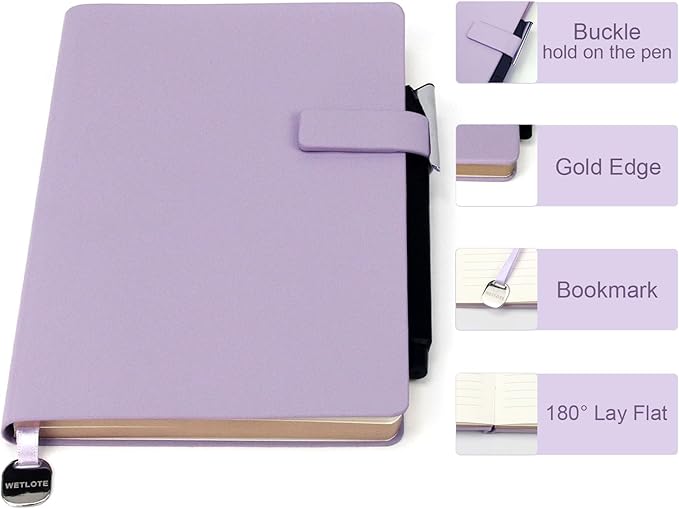 Softsided Notebook - 5.7"x 8.4" - upgraded texture, classic line design, paper for smooth writing, elegant hangtag detail, with box, perfect for both gift and personal use(Light Purple)