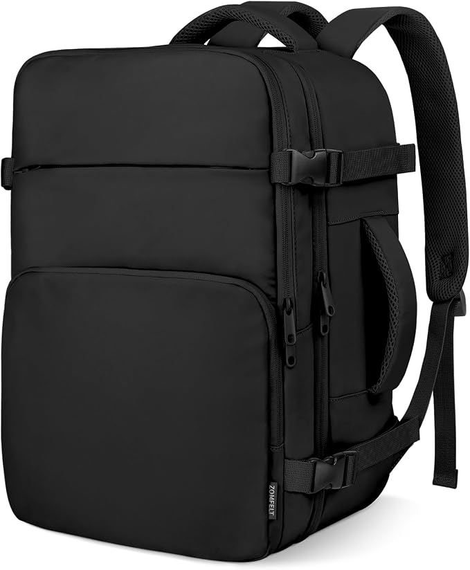 ZOMFELT Travel Backpack for Men, Carry on Backpack for 18.4 inch Laptop | TSA Flight Approved Personal Item Travel Bag Nurse Bag Casual Daypack for Weekender Business Trip, Black