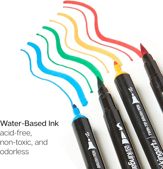 KINGART PRO 445-24 Dual Twin-Tip Brush Pens, Multicolor, 24-Colors