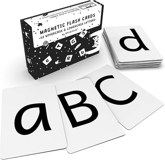 Attractivia Magnetic Big Alphabet ABC Flash Cards - 52 Sturdy Uppercase & Lowercase Large Letters, Black - for Classroom Teachers, Homeschool, ESL, Kids and Adults