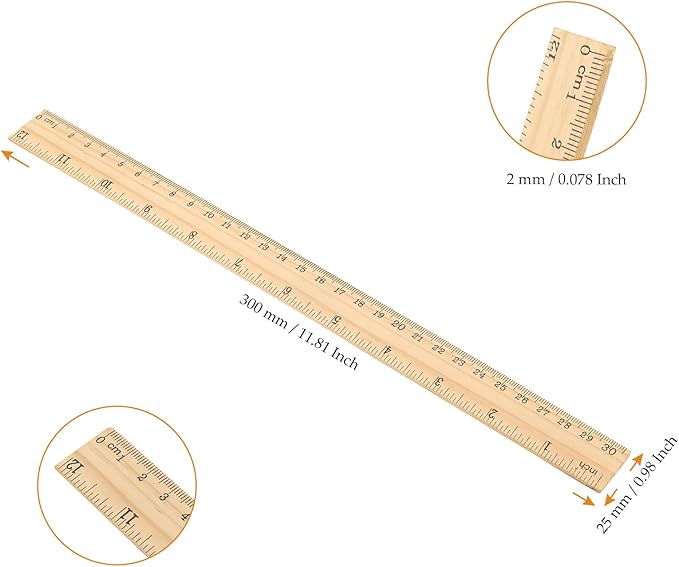 MUKCHAP 144 Pack Wooden Ruler, 12 Inch Straight, 30cm Metric Wood With Centimeters and Inches for Measuring, Office, 2 Scale
