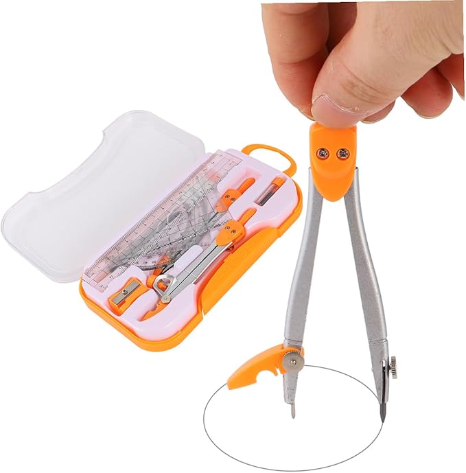 Metal Compasses Set with Drawing Ruler Tool and Geometry Ruler Set, 10pcs Math Drawing Kit for Students, Sturdy Metal Geometry Tools for School Exams and Drafting Random Color