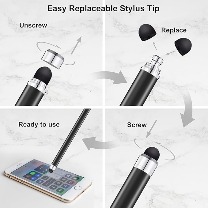 Linfanc Stylus Pens for Touch Screens - 12 Pack High Sensitivity and Precision Capacitive Stylus, Matte Black with 24 Extra Tips