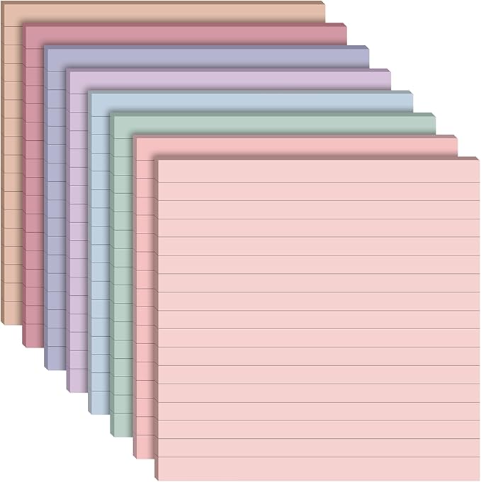 Qeeenar 8 Pads Big Sticky Notes 11 x 11 Inch Lined Jumbo Large Sticky Notes for Wall,Giant Strong Power Memo Square Post for Office, 25 Sheets/Pad(Aesthetics Color)