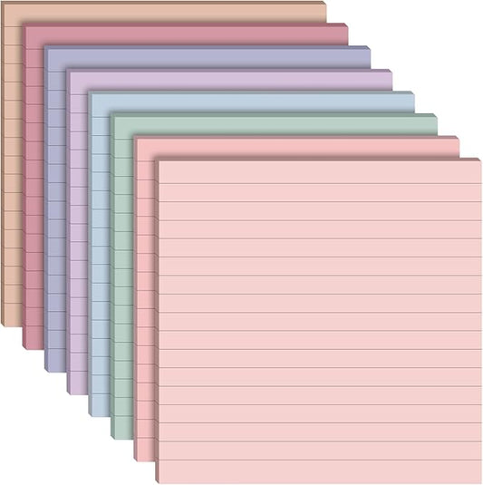 Qeeenar 8 Pads Big Sticky Notes 11 x 11 Inch Lined Jumbo Large Sticky Notes for Wall,Giant Strong Power Memo Square Post for Office, 25 Sheets/Pad(Aesthetics Color)