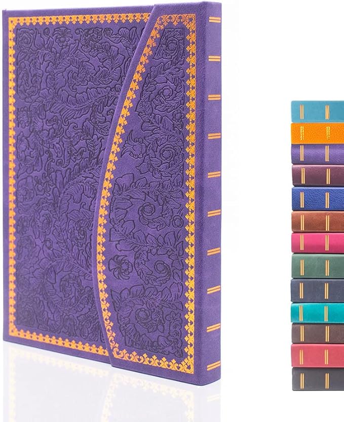 VICTORIA'S JOURNALS Magnet Journal, Carving Vintage Notebook Faux Leather Hard Cover Personal Diary Lined Pages Ribbon Bookmark, 8'' x 5.7''