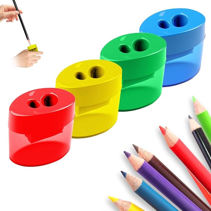Pencil Sharpeners with Lid, Pencil Sharpeners Manual, Colored Handheld Sharpener Suitable for Kids Adults Students School Class Home Office (4pcs Oval)