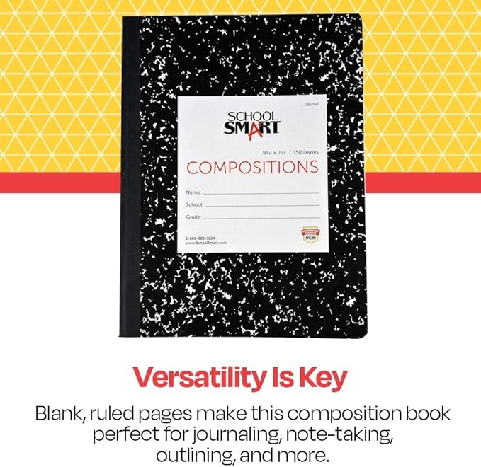 School Smart Hard Cover Ruled Composition Book, 150 Sheets, 9-3/4 x 7-1/2 Inches - 086769