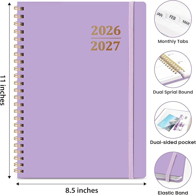 8.5" x 11" Academic Planner 2026-2027, Weekly & Monthly Calendar Planner Book, July 2026 – June 2027, Large Hardcover Organizer with Tabs, Perfect for Teachers, Students, Women & Men – A4, Lavender