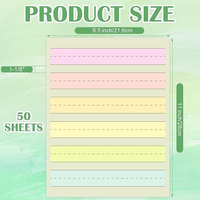 Handwriting Paper Kindergarten Wide Ruled 1-1/8” Raised Lined Paper Primary Writing Pad 8.5 x 11 Inch Colored Spacing Papers Tactile for Kids Multi-Sensory Ruled Handwriting Tablet (50)
