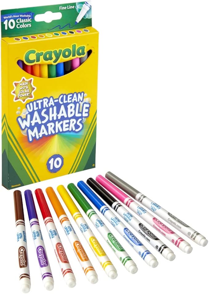 Crayola Ultra Clean Washable Markers - 12 Pack (10ct), Bulk Fine Line Markers for Classrooms, Kids, Nontoxic