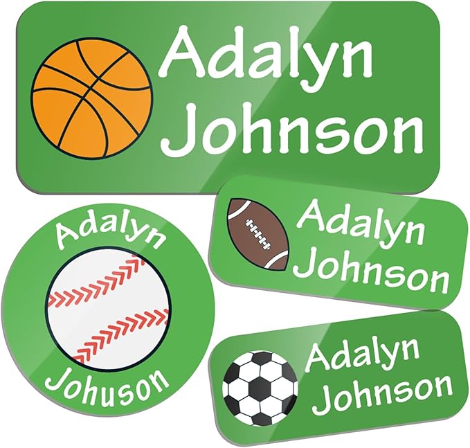 Custom Personalized Name Labels for Kids-(200-1000Labels) Waterproof Name Stickers Tags for School&Daycare,Clothing Tags,Washable&Durable Labels for Lunch Boxes, Bottles,Toys&GEA (Sports)
