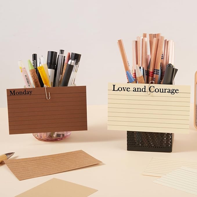 100 Sheets 3x5 Colored Ruled Note Cards Index Cards, 250 GSM Heavy Flashcards, 5 Brown
