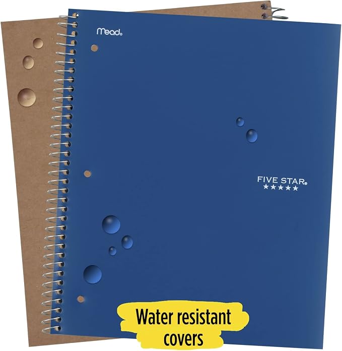 Five Star Spiral Notebooks with Pockets + Study App, 3 Pack, 1-Subject, College Ruled Paper, 11” x 8-1/2", 100 Sheets, Forest Green, Amethyst Purple and Pacific Blue (38456)