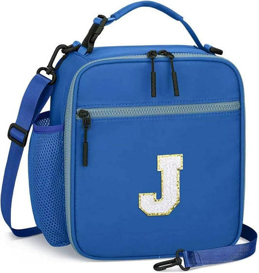 Initial Insulated Lunch Bag for Boys Kids, Back to School Gift, Reusable Leak-proof Lunch Box with Adjustable Strap for School Daycare Travel Picnic（Blue，J）