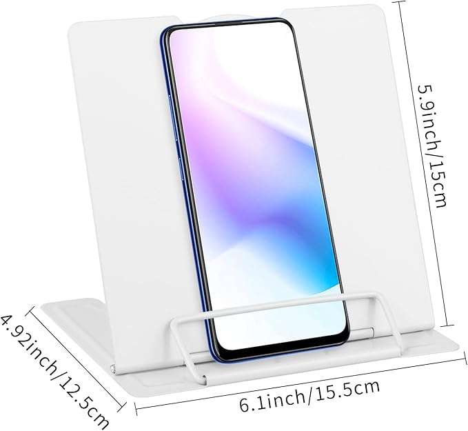 Honagu Small Book Stand Book Holder Metal Desk Stand for Reading Hands Free, Adjustable Cookbook Documents Holder, Portable for Music Books, Textbook, Recipe, Tablet, Ipad, Great Gifts (White)
