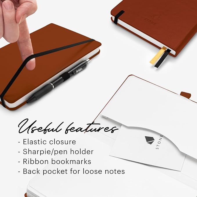 Stone Journal Chef Notebook – 13 × 21 cm Waterproof Paper, 144 Pages, Half Lined & Half Blank, Vegan Leather Hardcover, Kitchen Conversions, Premium Journal (Tan Brown)