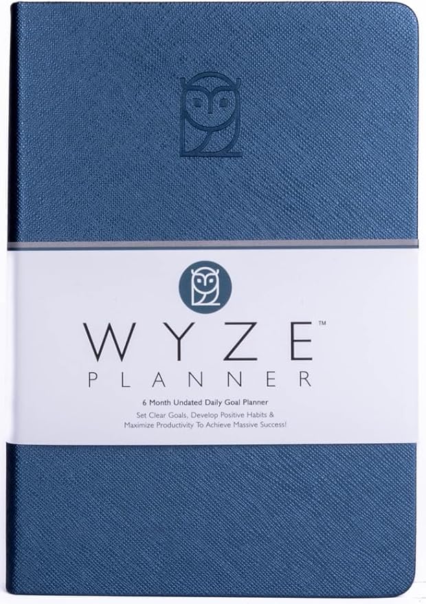 Wyze Planner Undated Daily Planner – 6-Month A5 Productivity Organizer with Full Page Per Day, ADHD Friendly, Hourly Schedule, Goal Setting, Habit Tracker, Weekly & Monthly Pages – Hardcover Time Management Notebook (Blue)