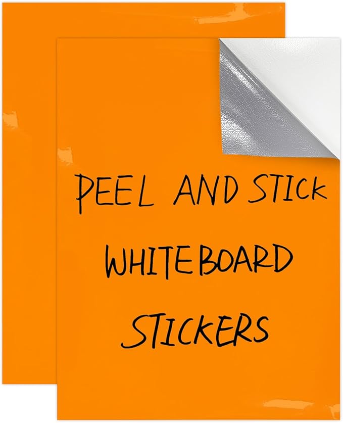Dry Erase Board Sticker- Whiteboard Stickers-8.3''x11.7'' Removable Dry Erase Sheets- Fridge Dry Erase Paper for Wall/Desk/Refrigerator/Door/Locker/Home/Office/Classroom (Orange-2Pcs)