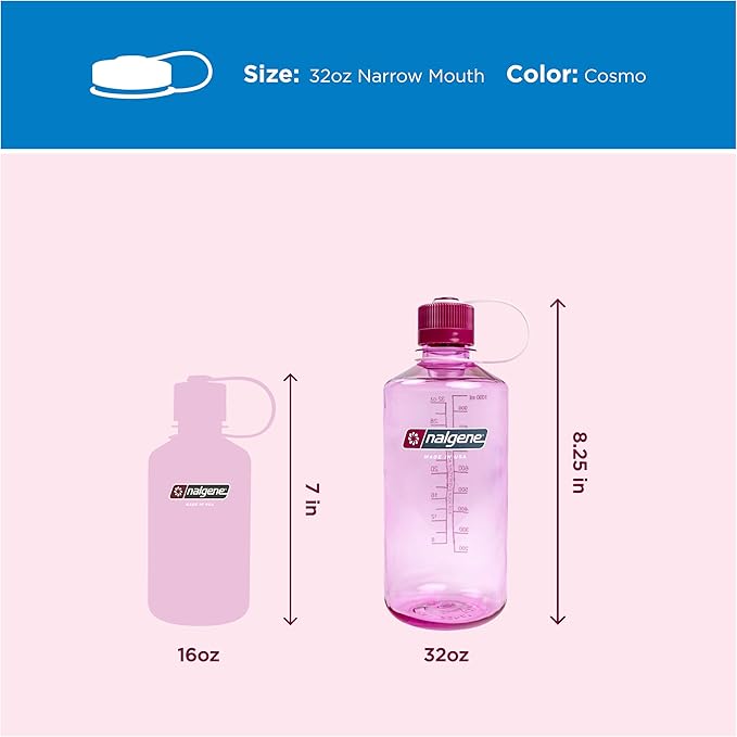 Nalgene 32 oz Narrow Mouth Water Bottle | BPA-Free, Durable & Leak Proof, Lightweight Bottle for Hiking, Gym & Travel, Cosmo
