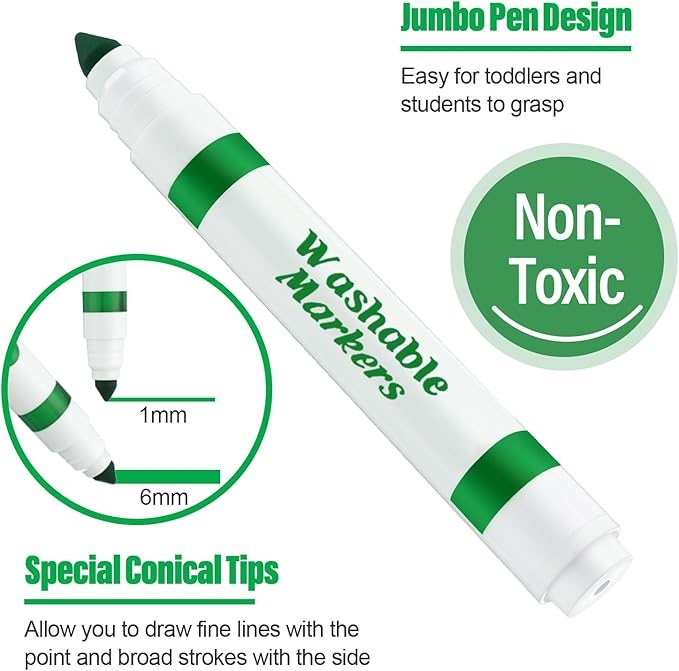 36 Pcs Green Washable Markers Bulk Coloring Broad Line Marker for Kid Green Conical Tip Drawing Pen for Christmas,School Supplies, Travel Art Baby Shower Gender Reveal Party Supplies, Ages 6+