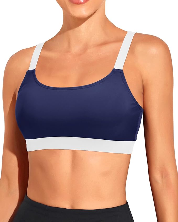 Tempt Me Women Sports Bra Bikini Tops Scoop Neck Bathing Suits Top Padded Swim Crop Tops Only
