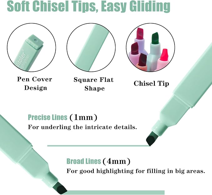 Piochoo Highlighters, 8 Pack Aesthetic Highlighters, Assorted Colors, Chisel Tip, No Bleed Bible Highlighter Pastel for Journaling Office School Bible Study Supplies