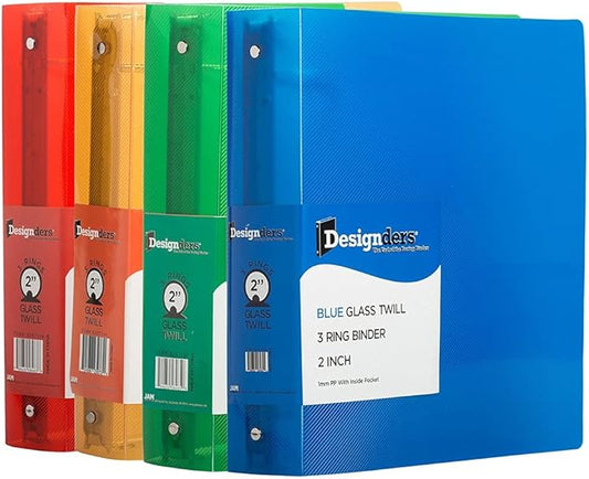 JAM PAPER Plastic 2 inch Binders - Assorted 3 Ring Binders (Red, Blue, Green & Orange) - 4/Pack