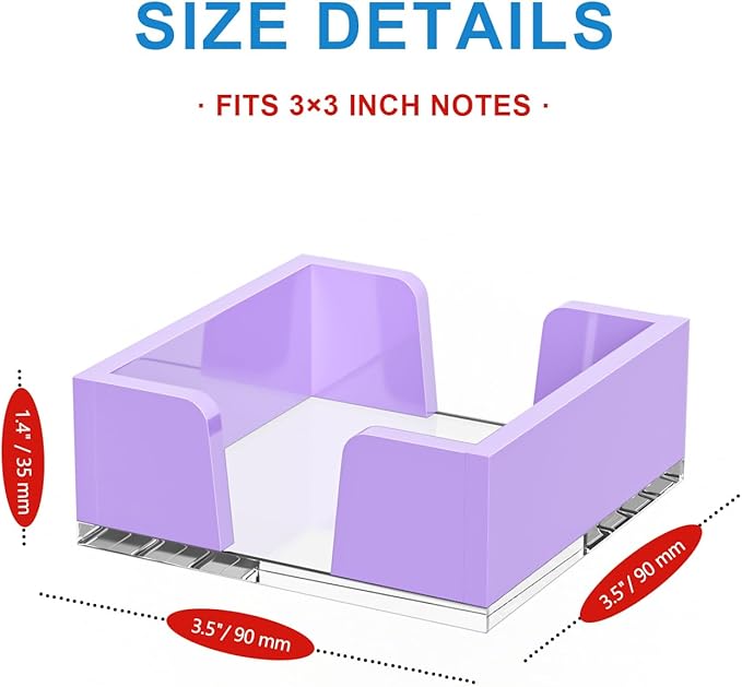 WINFFOR Acrylic Notepad Holder Dispenser - 3x3 in Sticky Note Memo Holder for Desk Organizer (W/O Pads) Office Desk Accessories School Supplies, Purple