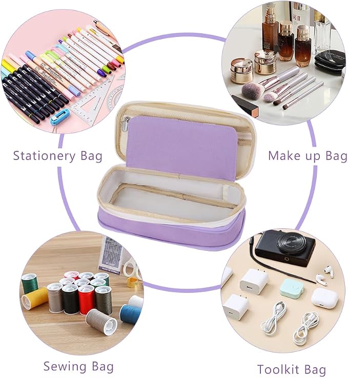 iSuperb Foldable Pencil Case Zipper Big Capacity Canvas Pencil Pouch Cosmetic Organizers Pen Bag Makeup Bags for Women (Purple)