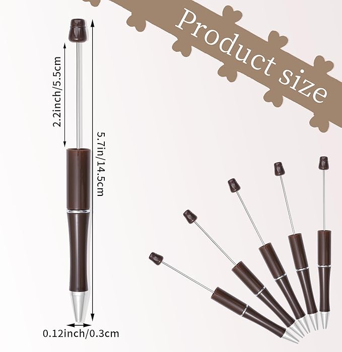 jiebor 30Pcs Beadable Pens Plastic Bead Ballpoint DIY Cute Cool Pens Black Ink for Women Men Bridal Graduation Gift Office Supplies Dark Brown
