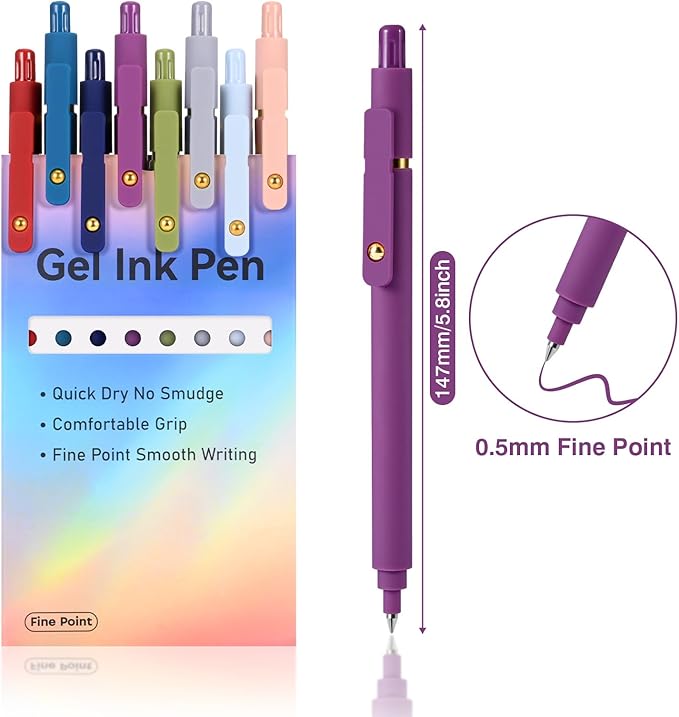 Gel Pens Colored, 8 Pack 0.5mm Fine Point Pen Color Ink, Quick Dry & No Smear, Smooth Writing Pens for Journaling, Aesthetic Office Supplies, Nurse Pens, Gifts for Women Men