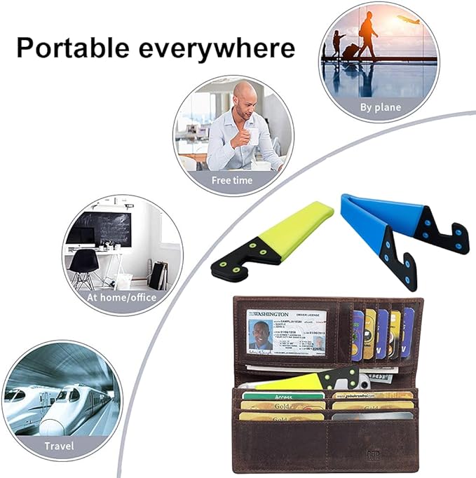 Kemoxan 10 Pack Foldable Small Phone Stand for Desk, Pocket Portable Kickstand, Colourful Cell Phone Travel Mount Compatible with Universal iPhone IPads Android