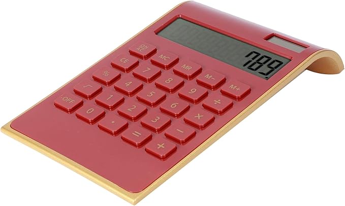 Portable 10 Digits Calculator Tilted LCD Display Ultra Thin Solar Power Calculator for Home Office Business(Red)