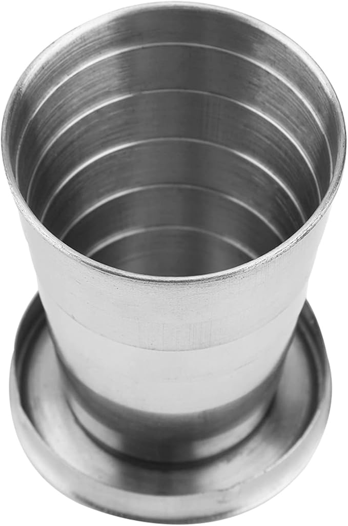 Tiiyee Stainless Steel Collapsible Cup, Folding Camping Cup Portable Shot Glass Foldable Drinking Cup Drinkware with Lid and Keychain for Outdoor Travel Picnic Fishing Hiking Cycling Water, 250ml
