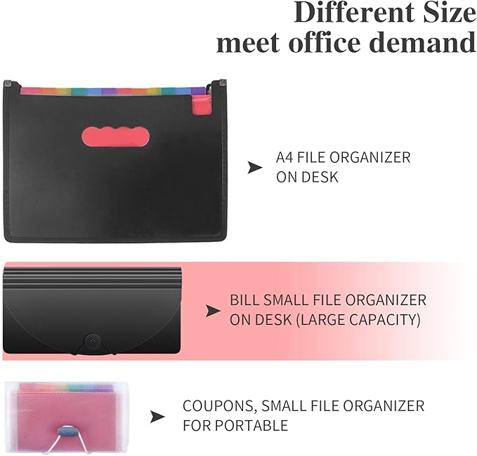 Uquelic Stand Receipt Organizer Folder - 13 Pockets Expanding Coupons Storage/Rainbow Large Capacity Bill Organizer for Desk with Label, Receipt Organizer for Business (2 Pack Piano)