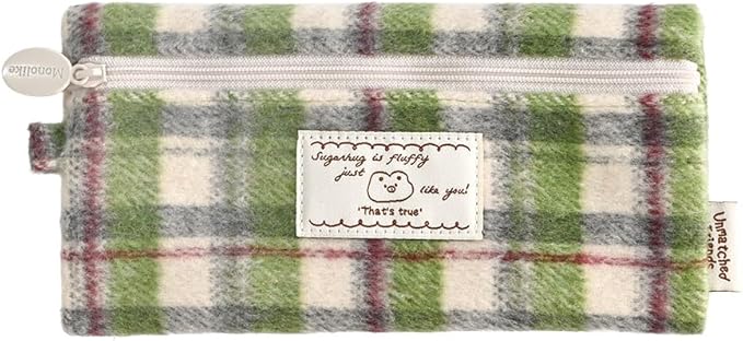 Monolike Unmatched Friends Old Check Pencil Case, Green - Pencil Pouch, Portable Pencil Bag, Pencil Case, Office Pouch case, Cushion, Soft, Vintage